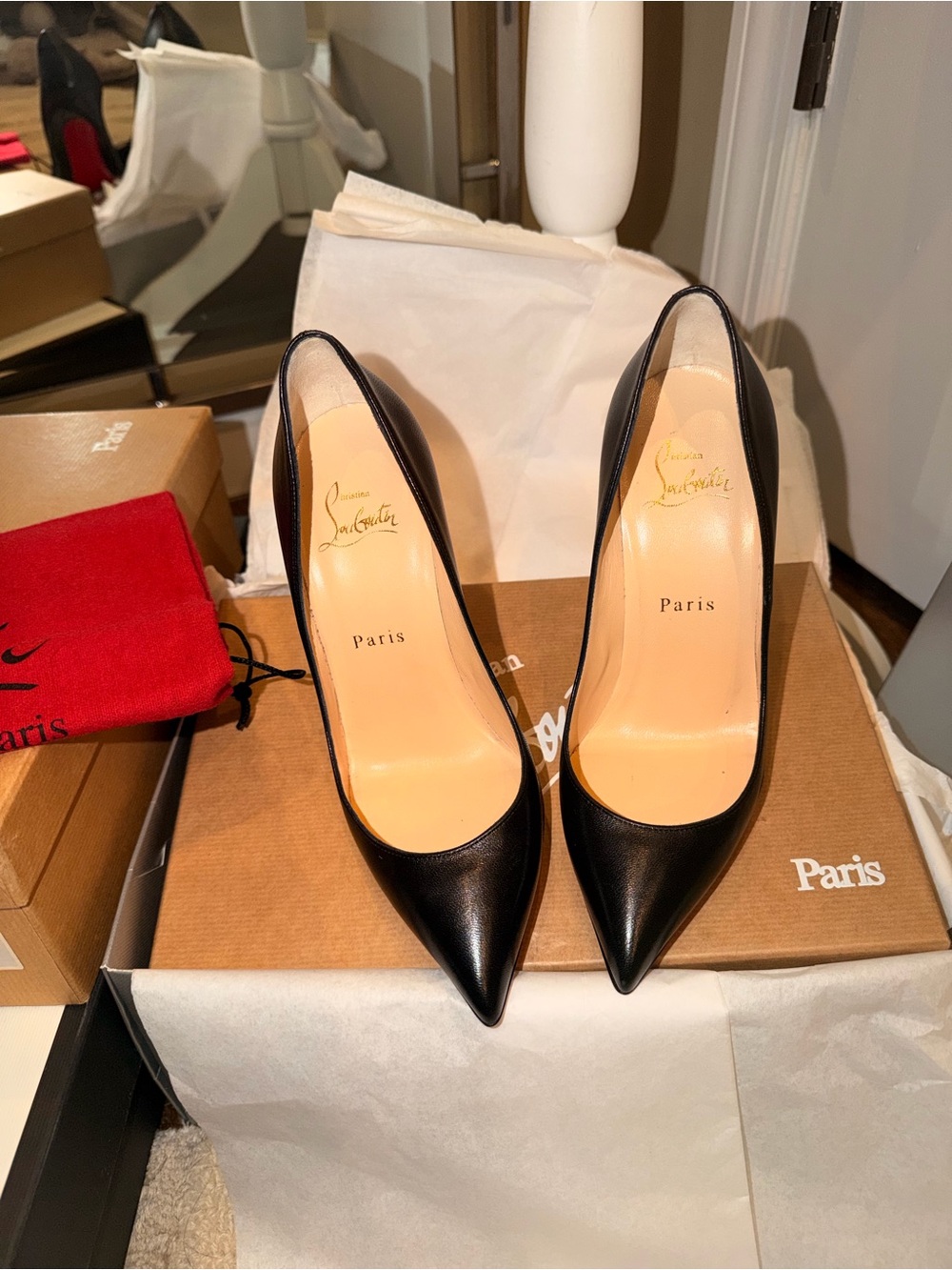 Christian Louboutin Black Leather Pointed Toe Stilettos